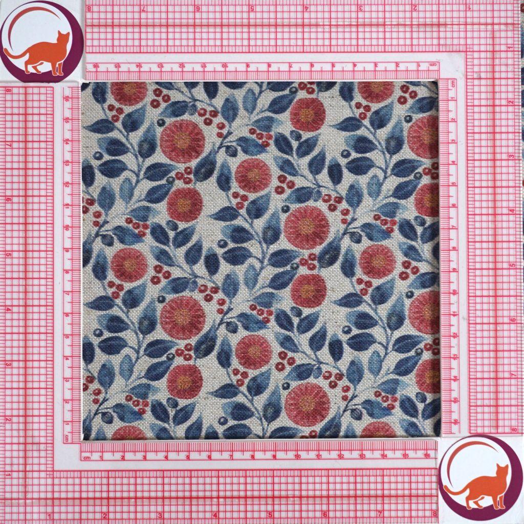 Dekostoff Baumwolle Leinen Blüten Blätterranken blau rot